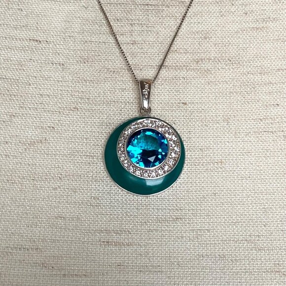 Sterling Silver 925 David Sigal Round Turquoise Enamel Pendant Necklace 20" - Picture 13 of 16